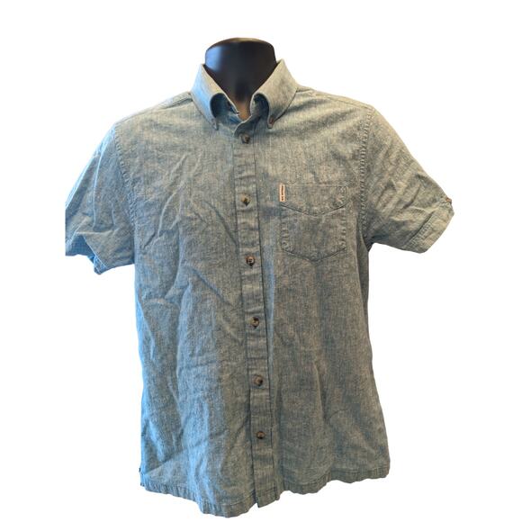 Ben Sherman Shirt Mens Medium Short Sleeve Blue Ocean Depth Button Up Summer - Picture 6 of 11